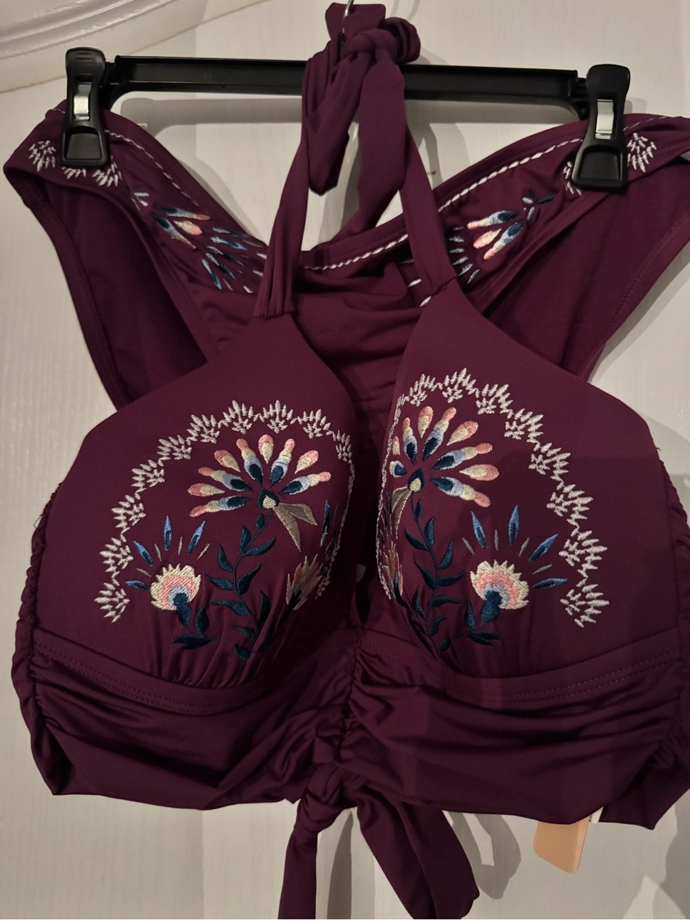 Gibson Latimer Plum Embroidered Halter Bikini Top